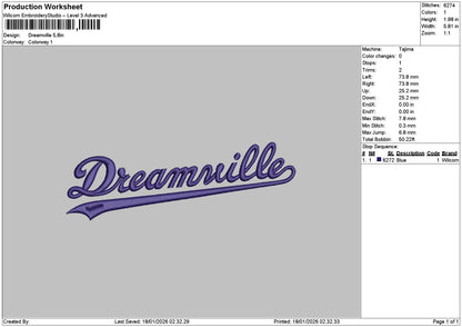Dreamtext 1801 Embroidery File 6 sizes
