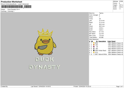 Duck Crown Embroider File 6 sizes