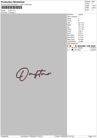 Duftur Embroidery File 5 sizes