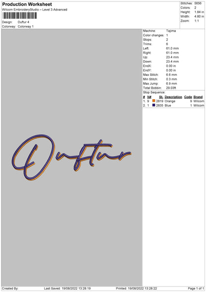 Duftur Embroidery File 5 sizes