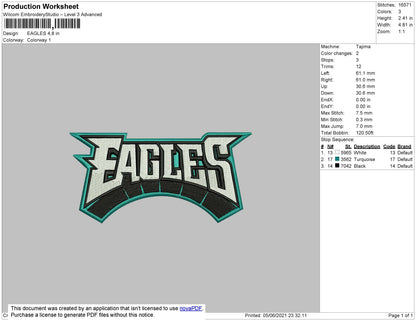 Eagles Embroidery File 4 size