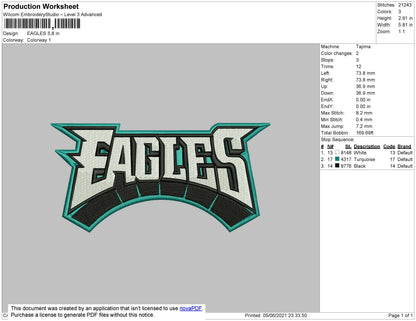 Eagles Embroidery File 4 size