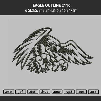 Eagle Outline 2110 Embroidery Machine Design File 6 sizes
