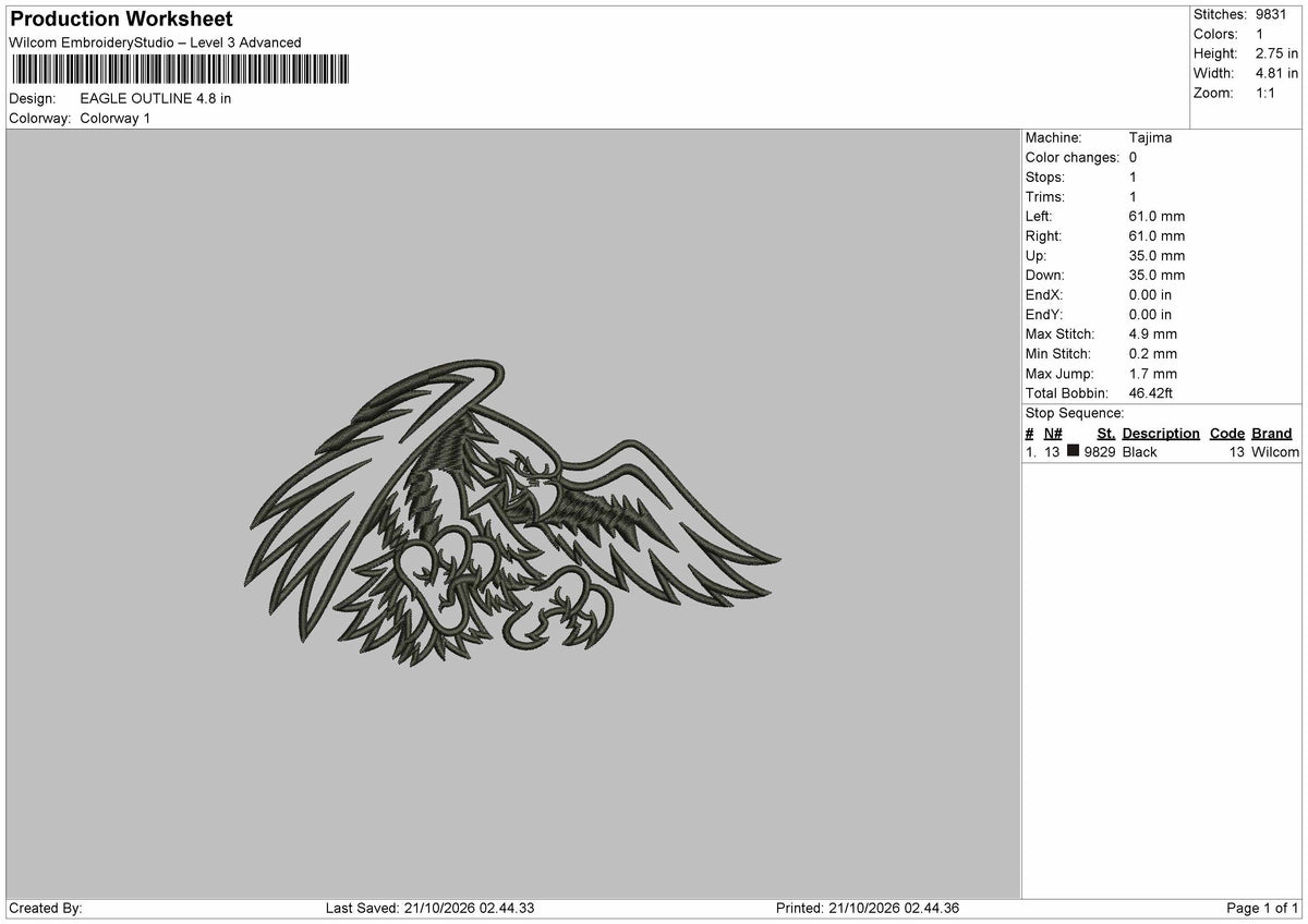 Eagle Outline 2110 Embroidery Machine Design File 6 sizes