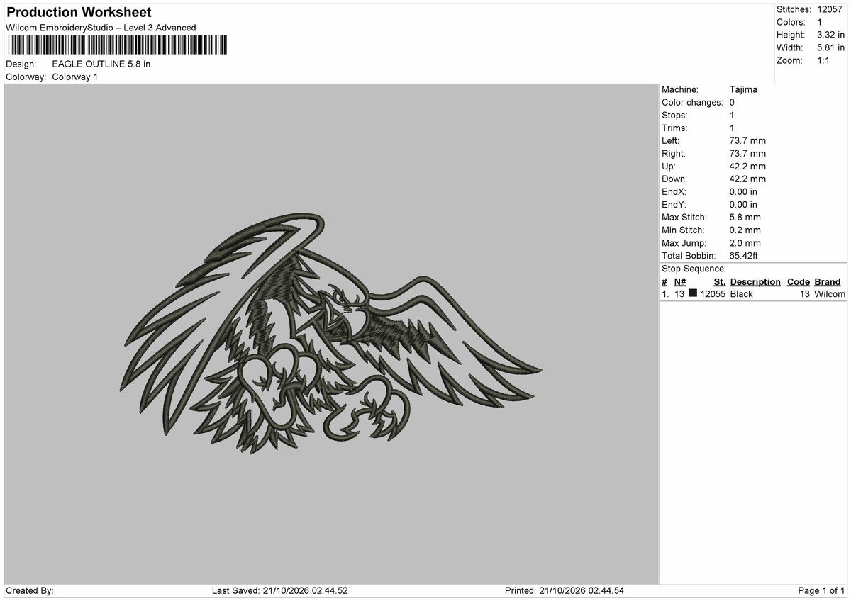 Eagle Outline 2110 Embroidery Machine Design File 6 sizes