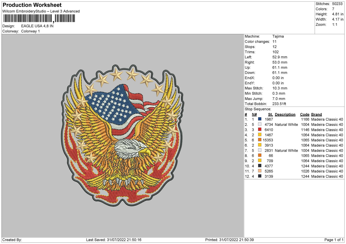Eagle USA Embroidery File 4 sizes