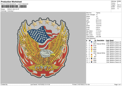 Eagle USA Embroidery File 4 sizes
