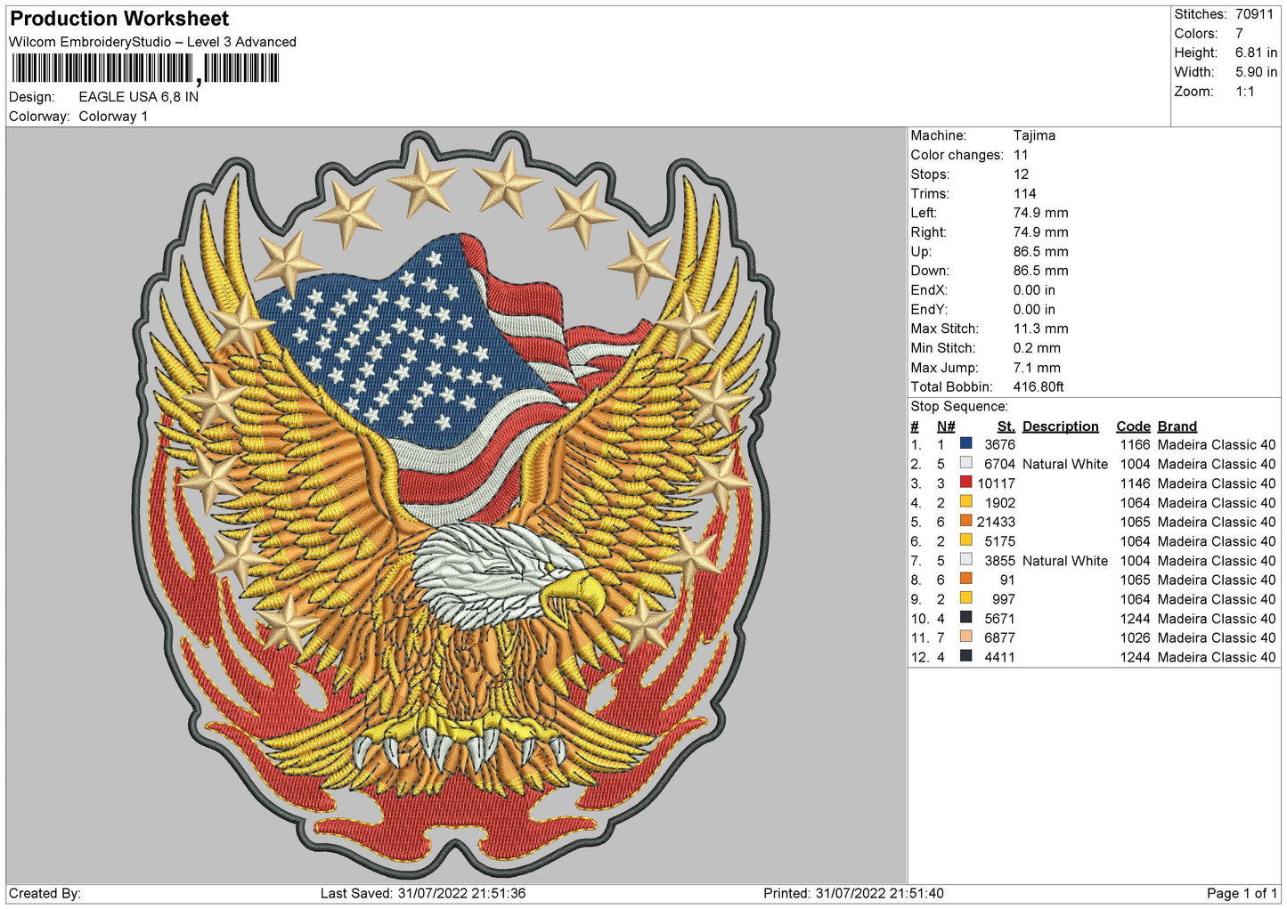 Eagle USA Embroidery File 4 sizes