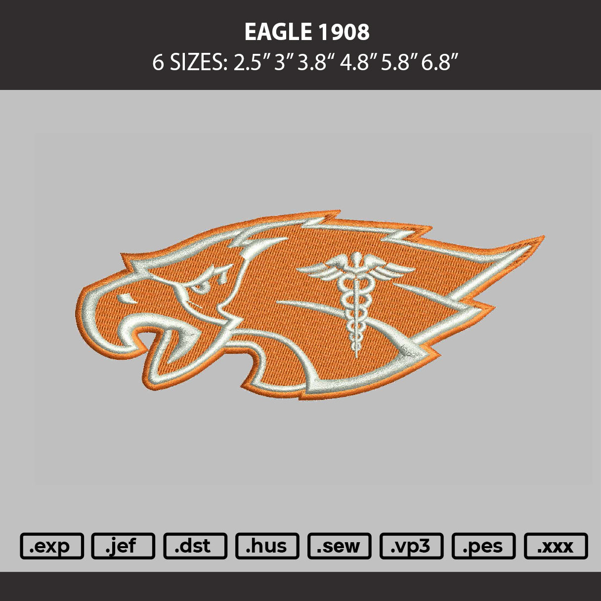 Eagle 1908 Embroidery Machine Design File 6 sizes