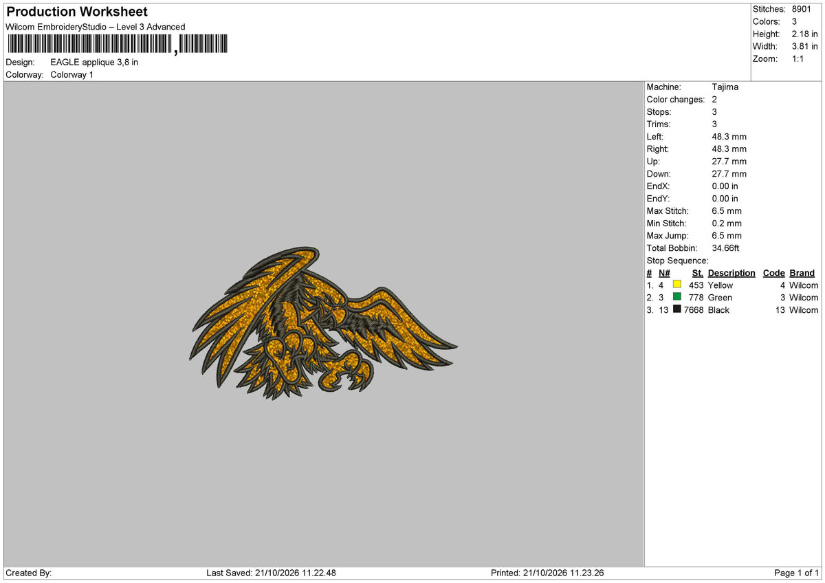 Eagle APPLIQUE Embroidery Machine Design File 6 sizes