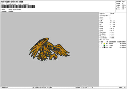Eagle APPLIQUE Embroidery Machine Design File 6 sizes