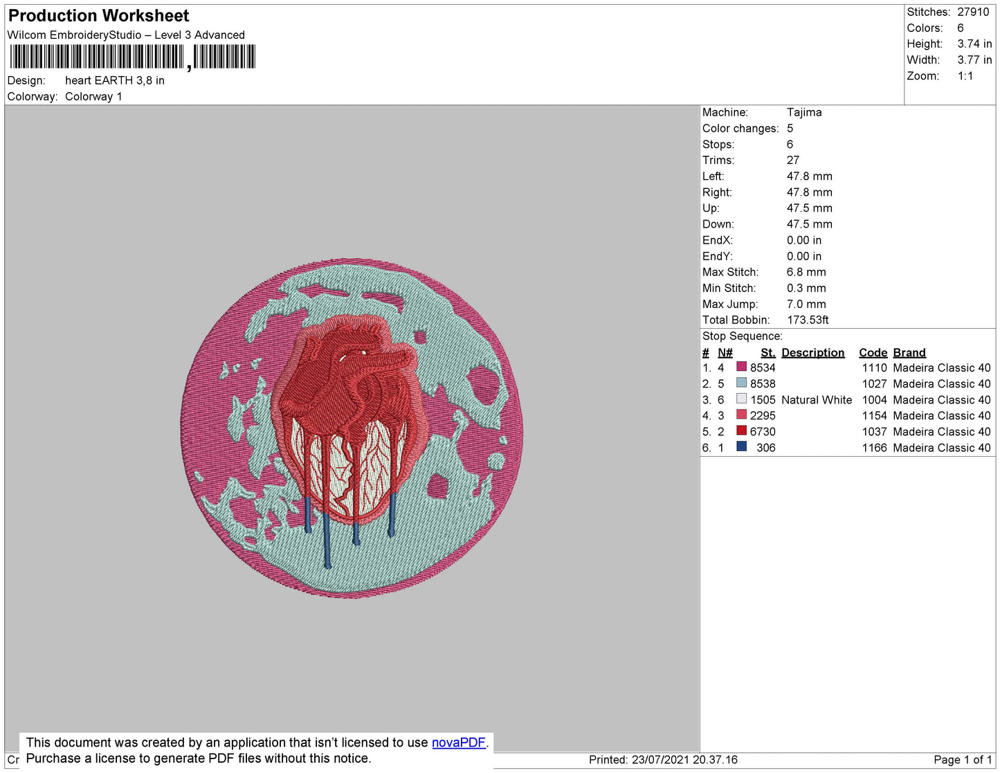 Heart Earth Embroidery File 4 size