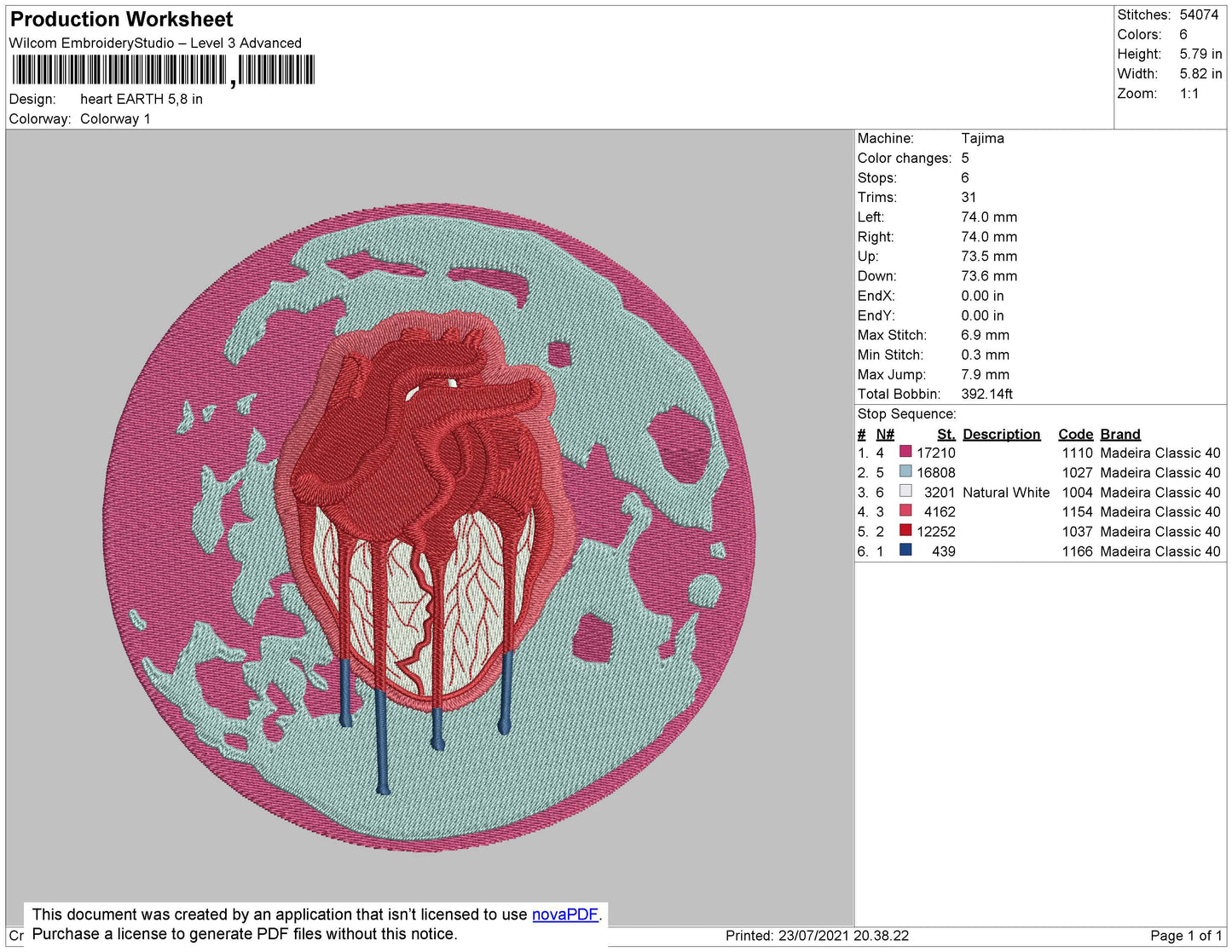 Heart Earth Embroidery File 4 size