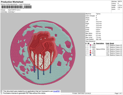 Heart Earth Embroidery File 4 size