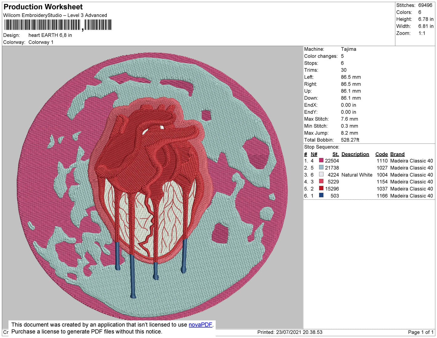 Heart Earth Embroidery File 4 size