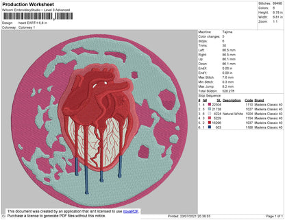 Heart Earth Embroidery File 4 size