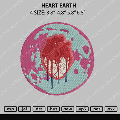Heart Earth Embroidery File 4 size