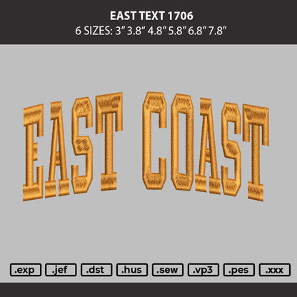East Text Embroidery Machine Design File 6 sizes