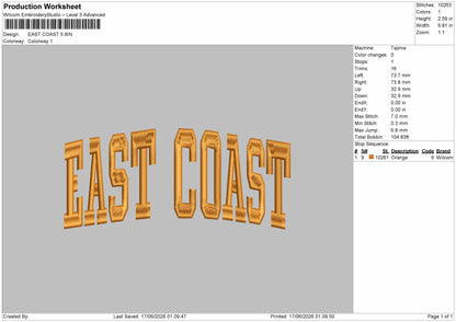 East Text Embroidery Machine Design File 6 sizes