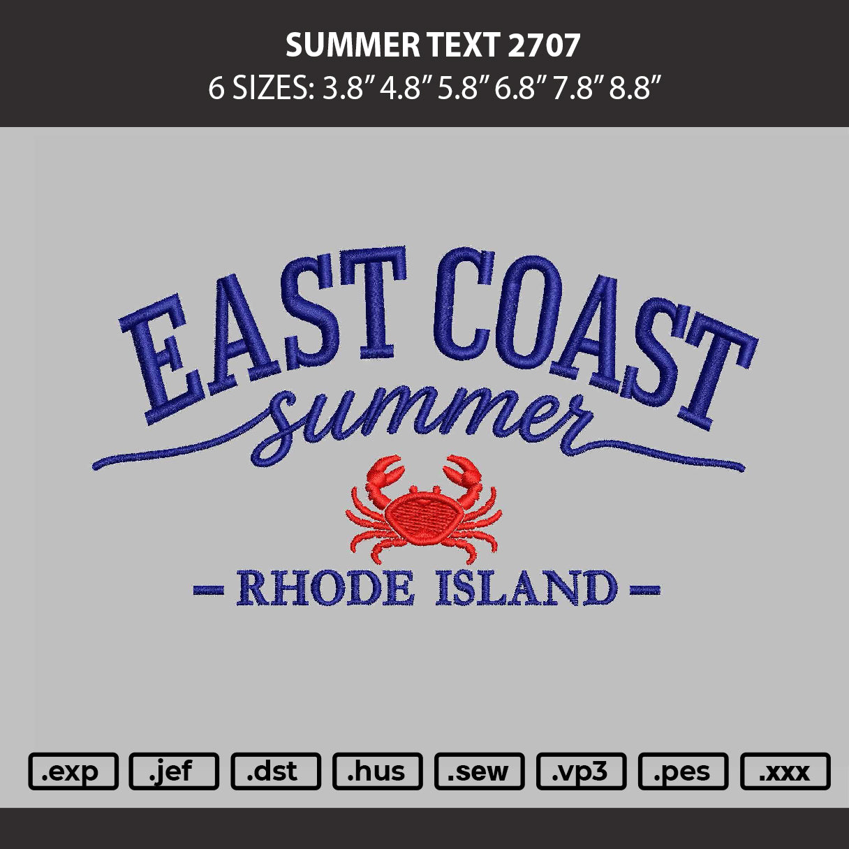 Summer Text 2707 Embroidery Machine Design File 6 sizes