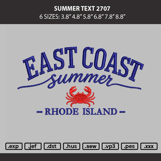 Summer Text 2707 Embroidery Machine Design File 6 sizes