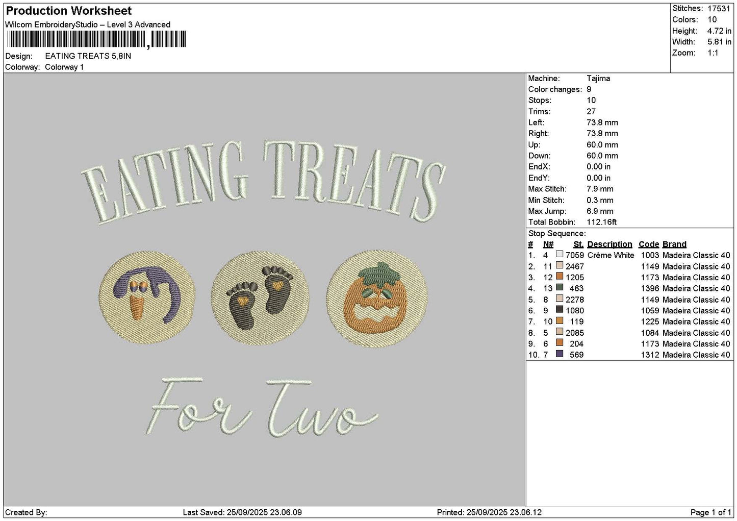 Treatstext 2509 Embroidery File 6 sizes