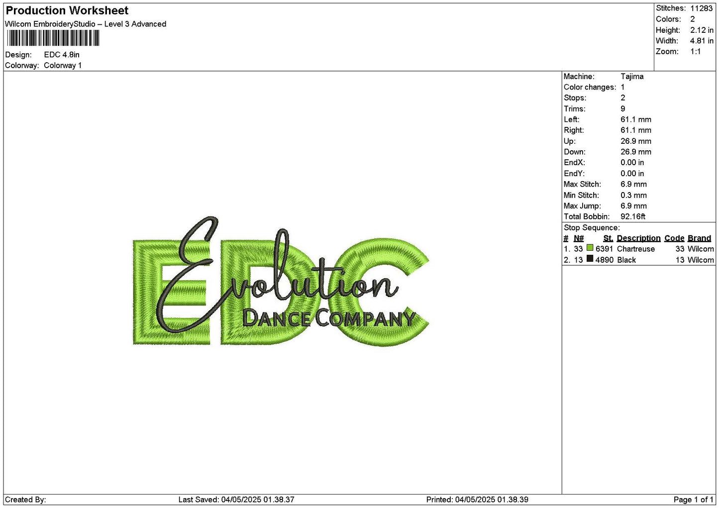 Edctext Embroidery File 6 sizes