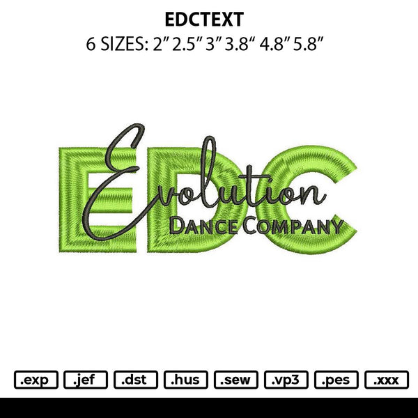 Edctext Embroidery File 6 sizes