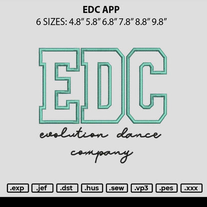 Edc App Embroidery File 6 sizes