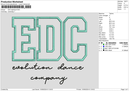 Edc App Embroidery File 6 sizes