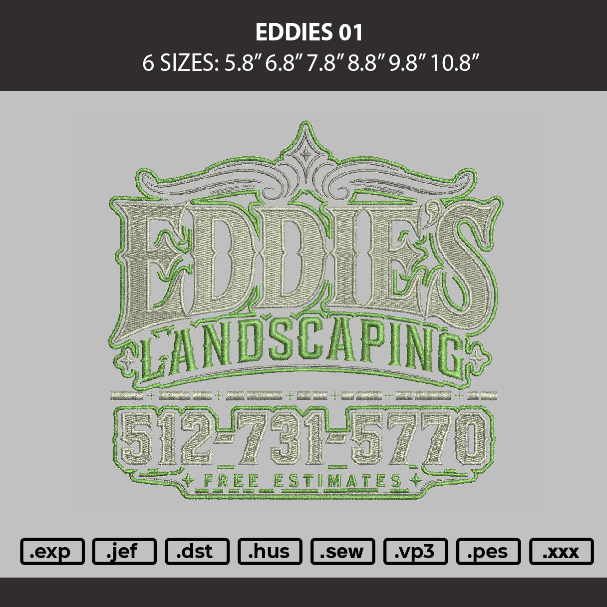 Eddies 01 Embroidery Machine Design File 6 sizes