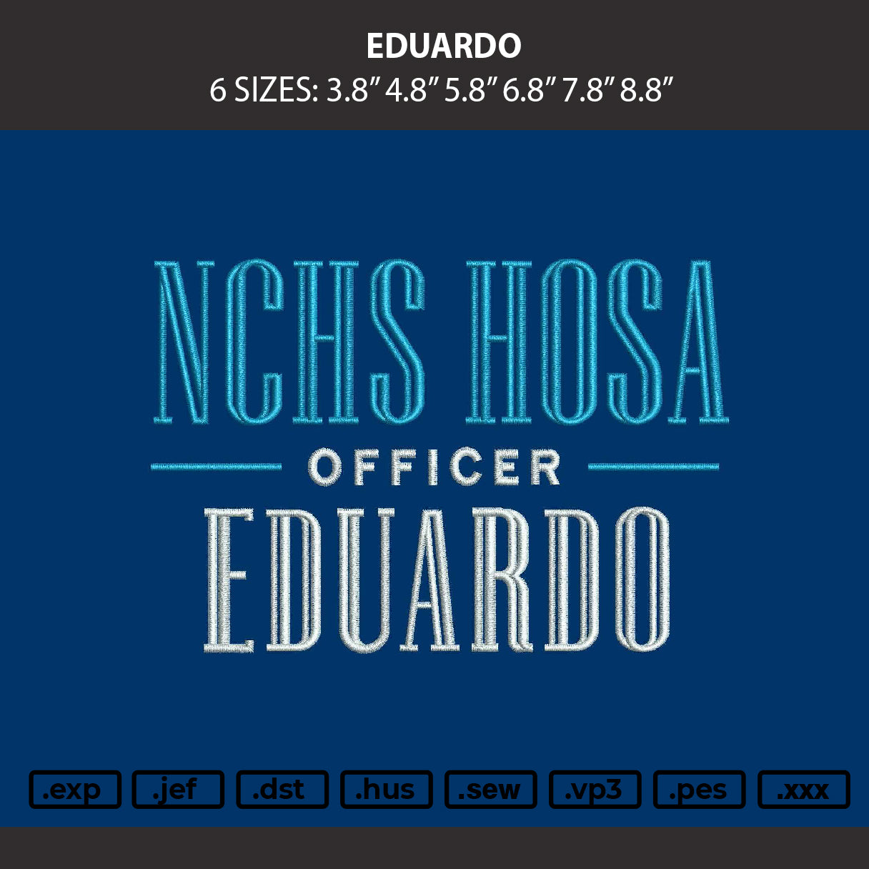 Eduardo Embroidery Machine Design File 6 sizes