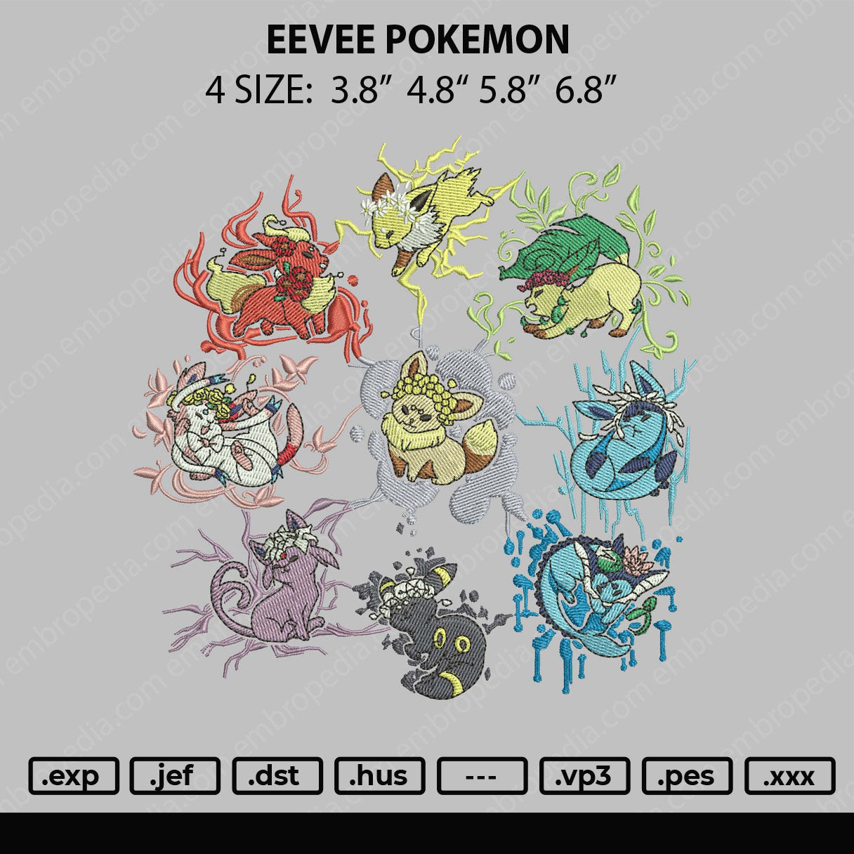 Eevee Pokemon Embroidery File 4 size