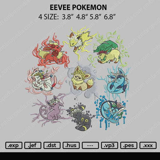 Eevee Pokemon Embroidery File 4 size
