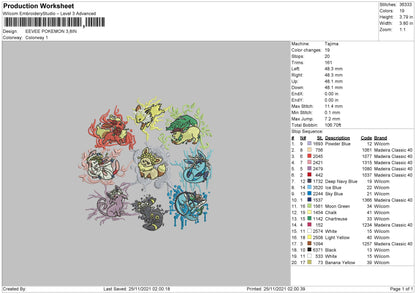 Eevee Pokemon Embroidery File 4 size