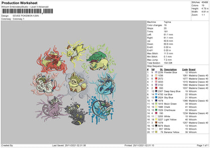 Eevee Pokemon Embroidery File 4 size