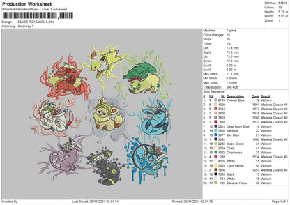 Eevee Pokemon Embroidery File 4 size