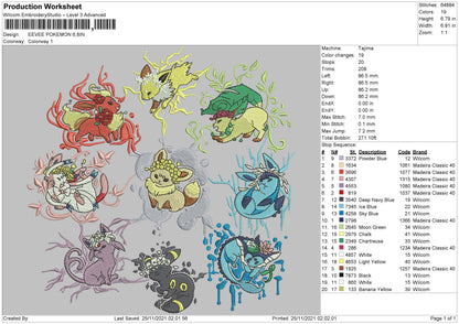 Eevee Pokemon Embroidery File 4 size