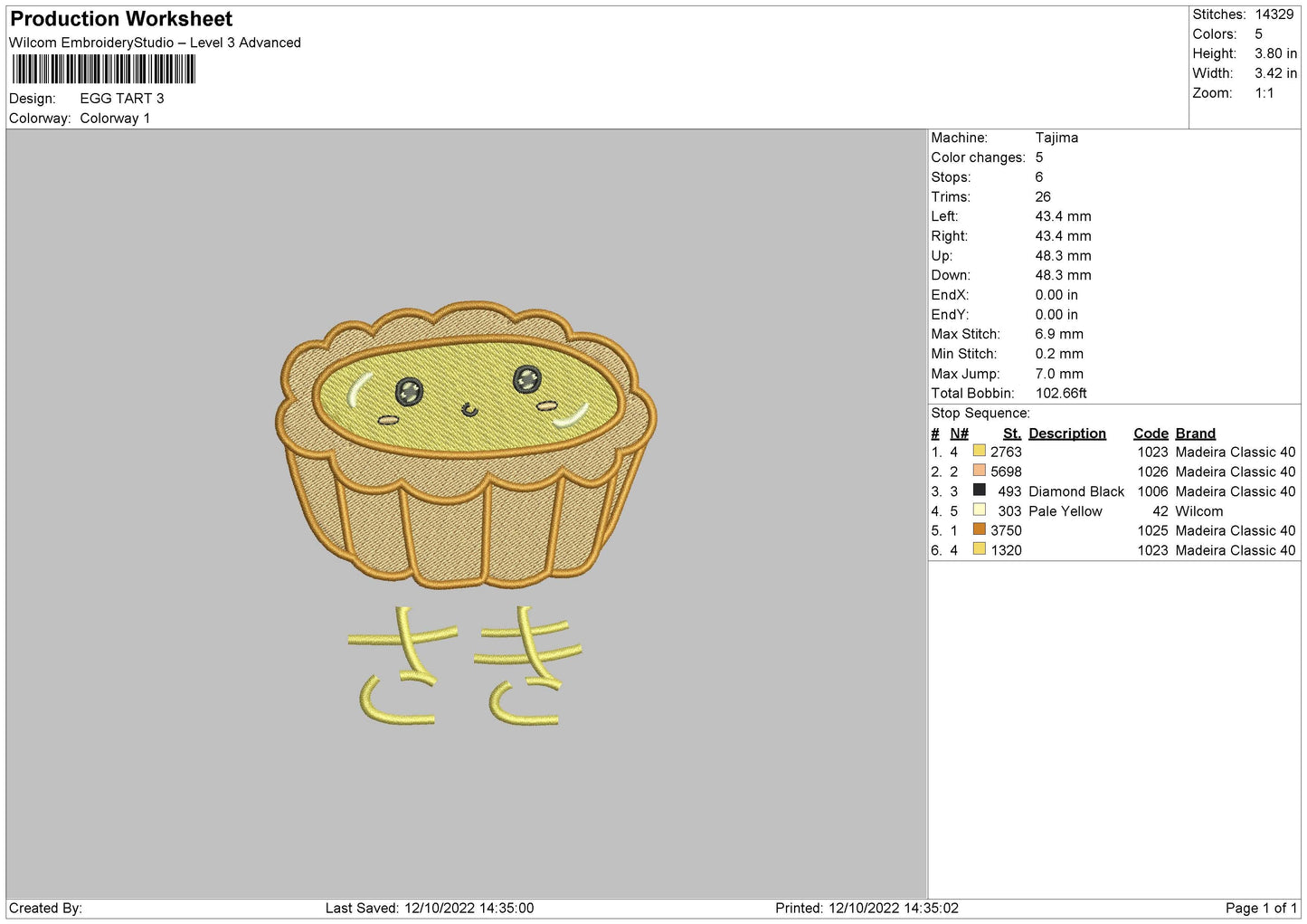 Egg Tart Embroidery File 6 sizes