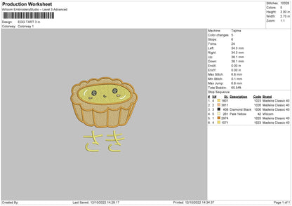 Egg Tart Embroidery File 6 sizes