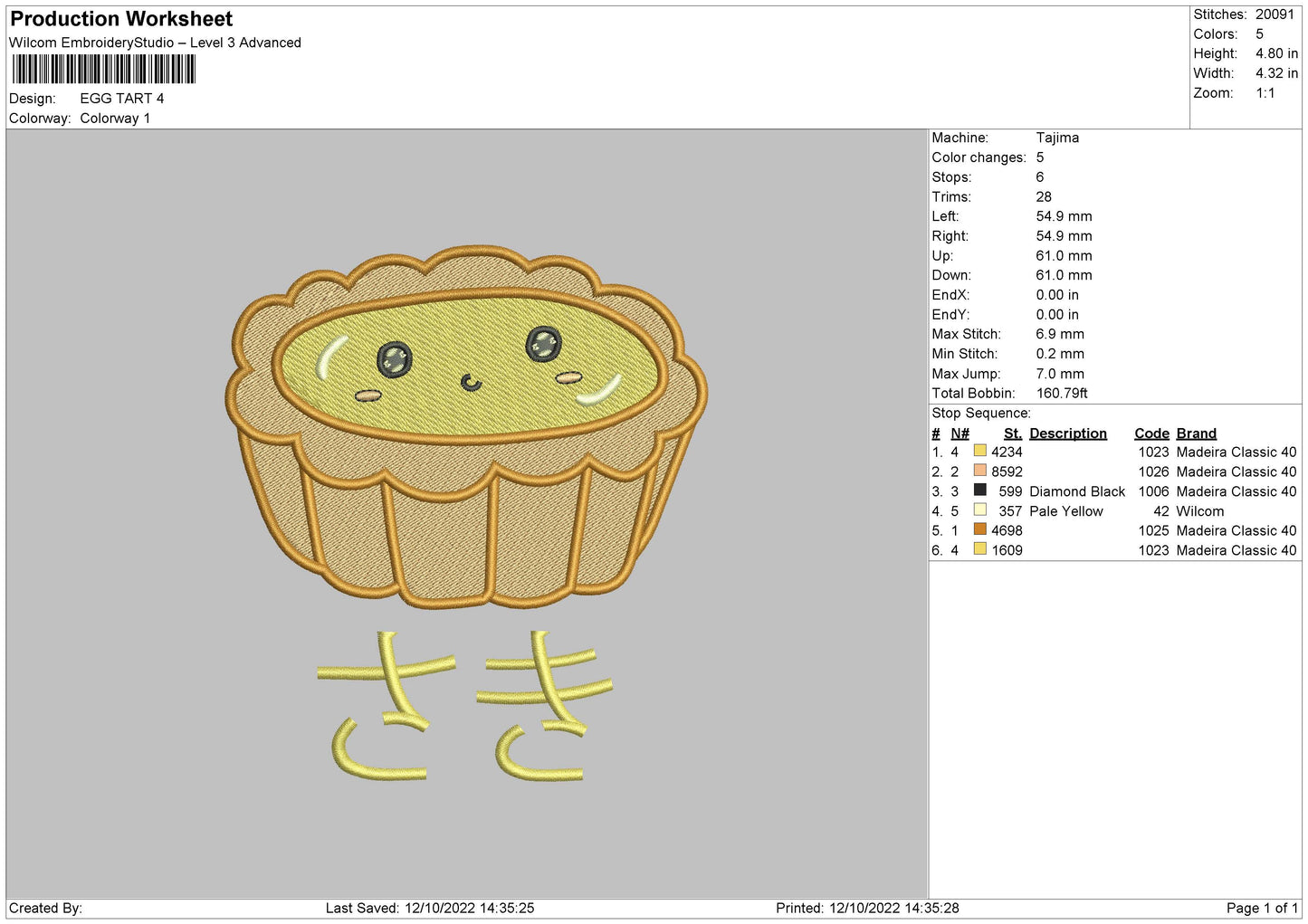 Egg Tart Embroidery File 6 sizes