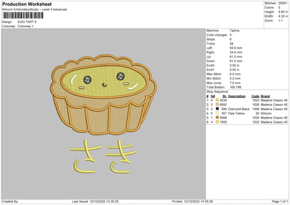 Egg Tart Embroidery File 6 sizes