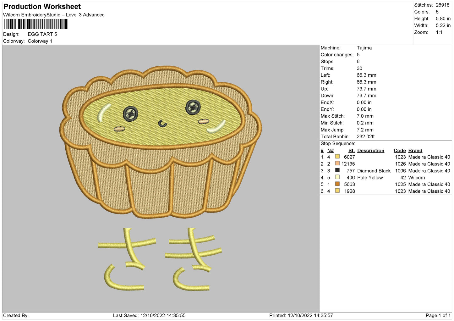 Egg Tart Embroidery File 6 sizes