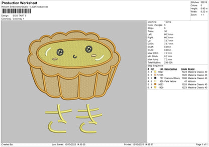 Egg Tart Embroidery File 6 sizes