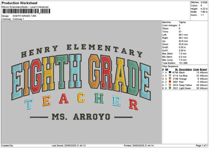 Eighth Grade Embroidery Machine Design 6 sizes