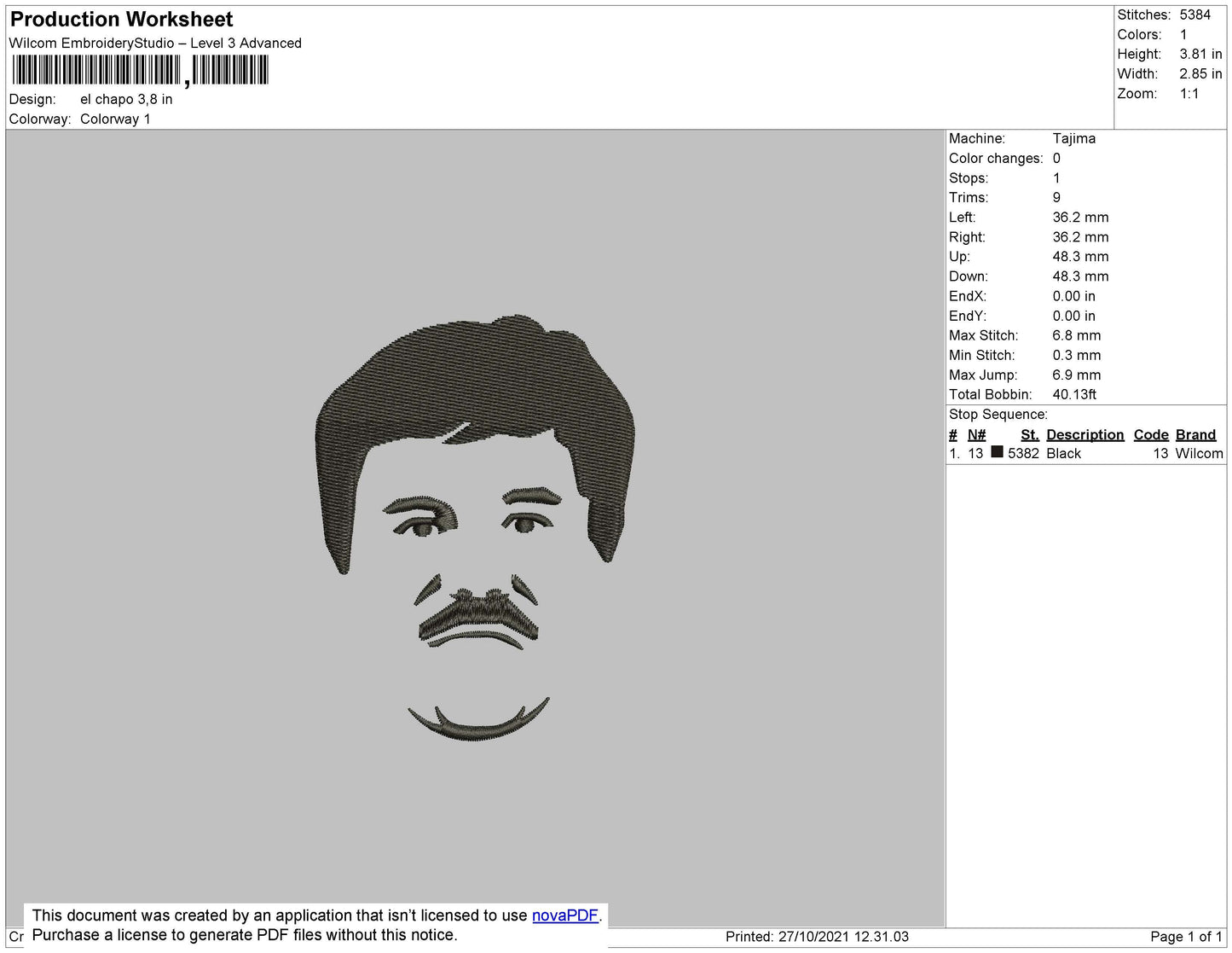 El Chapo Embroidery File 4 size