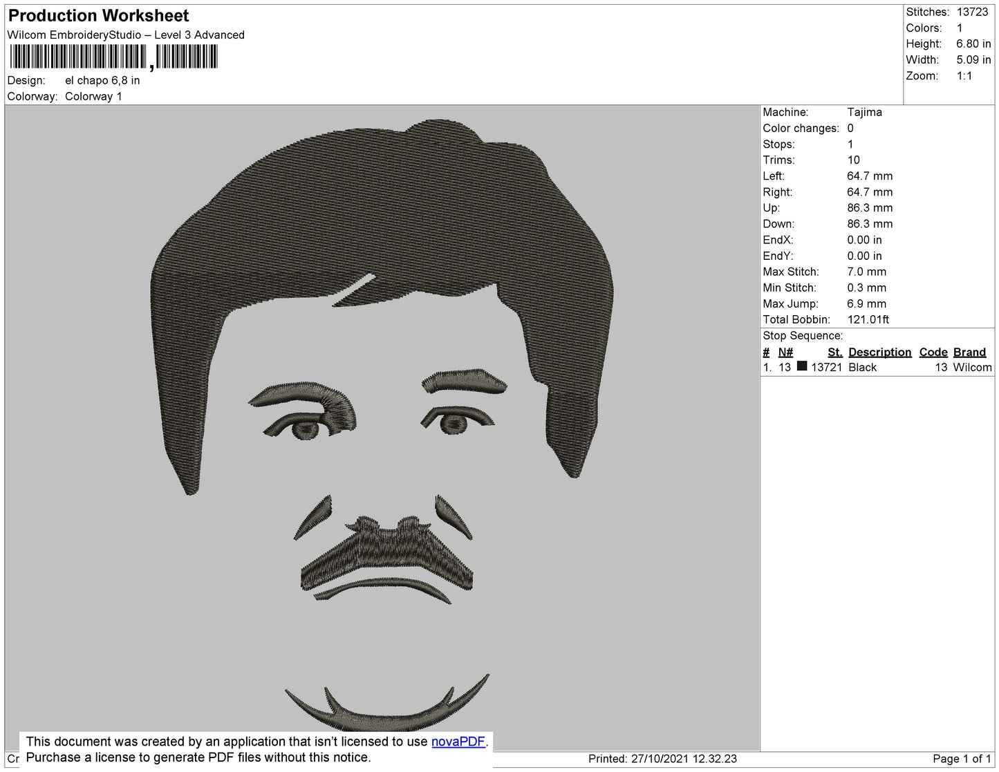 El Chapo Embroidery File 4 size