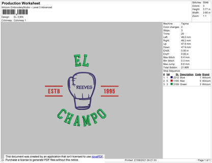 El Champo Embroidery File 4 size