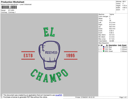 El Champo Embroidery File 4 size