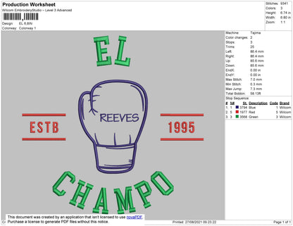 El Champo Embroidery File 4 size